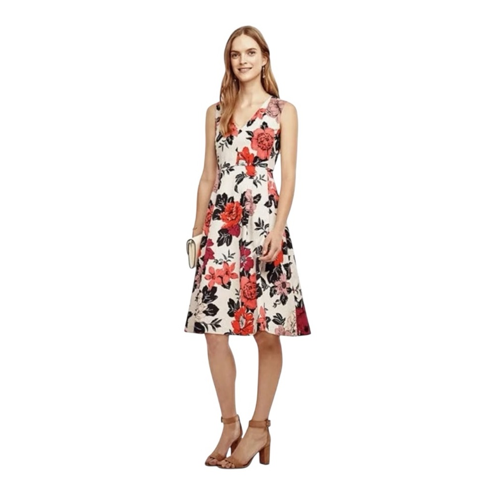 Ann Taylor Sundrenched Floral Flare Dress Cotton Blend Multicolor Size 8 EUC